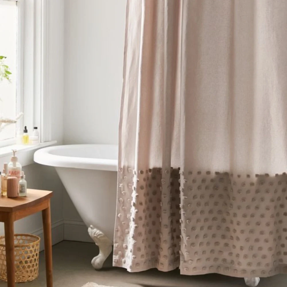Urban Outfitters tufted gray dot shower curtain
